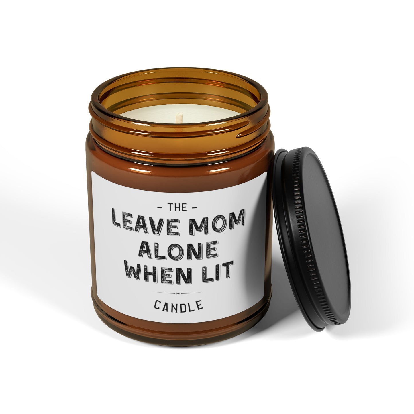 Leave Mom Alone When Lit, Scented Soy Candle (Multi-Size, Amber Jar)