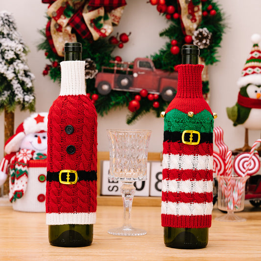 Christmas Themed 2-Piece Cable-Knit Wine Bottle Covers