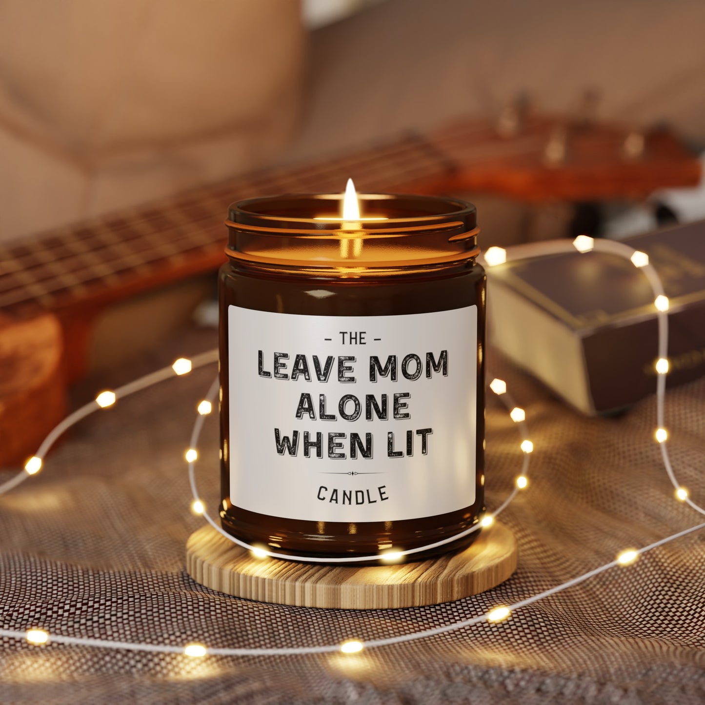 Leave Mom Alone When Lit, Scented Soy Candle (Multi-Size, Amber Jar)