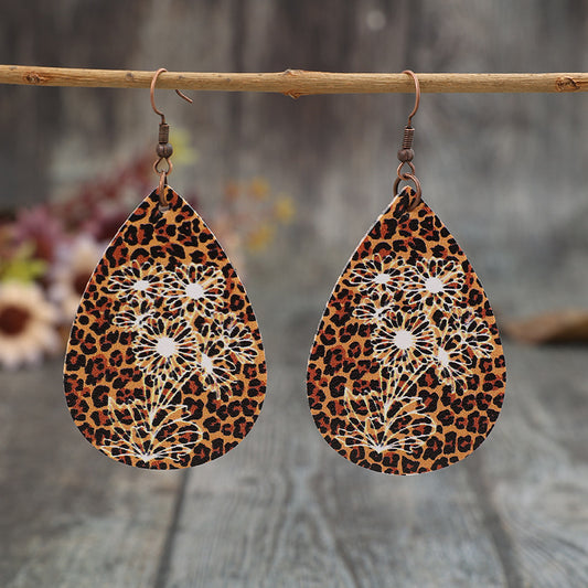 Leopard Pleather Teardrop Shape Earrings